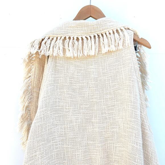 Spell & The Gypsy White River Poncho Knit Fringe Vest Long Cream Cotton M/L - Picture 11 of 12